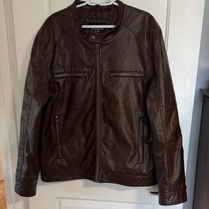 GUESS Men's Brown Leather Bomber Jacket
